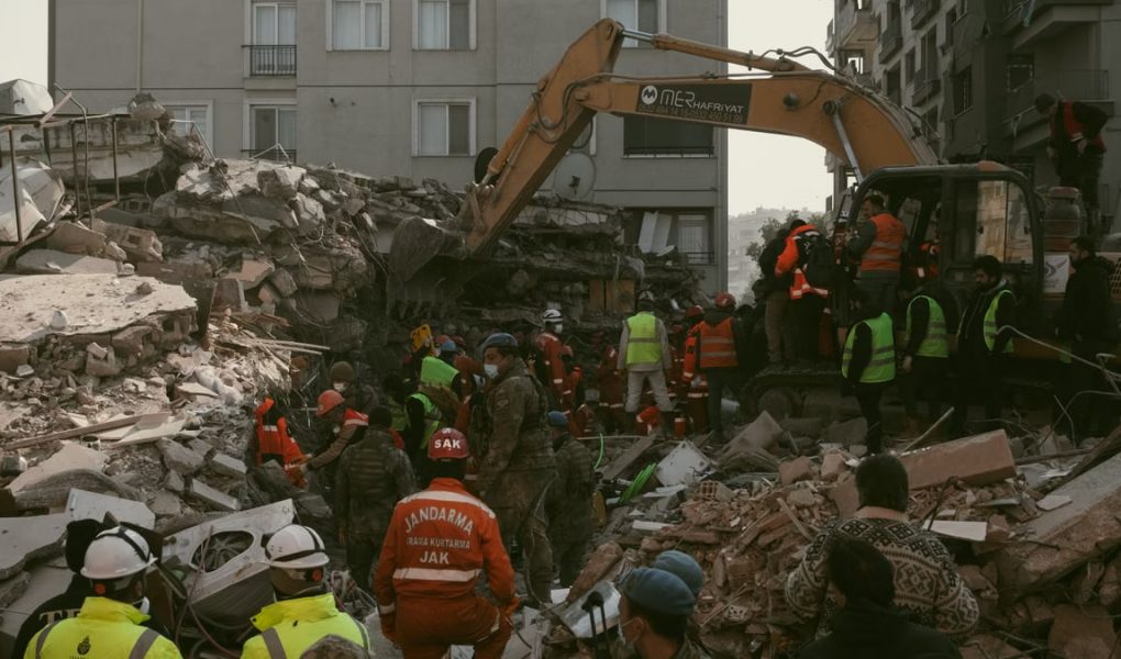 Rescuers work tirelessly amidst rubble in Antakya, Hatay, Türkiye, after an earthquake.